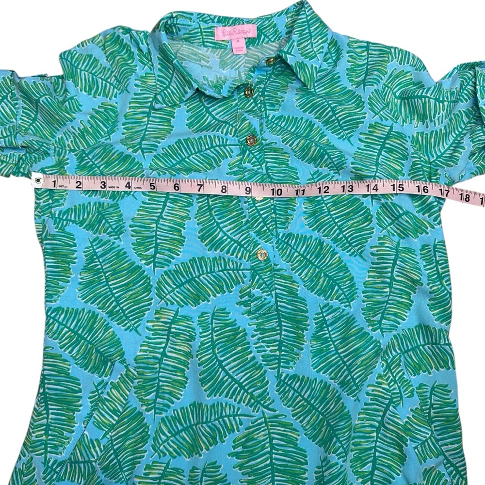 Lilly Pulitzer Shift Shirt Dress Tropical Leaf‎ Blue Green Rayon Size 0 - Picture 8 of 9